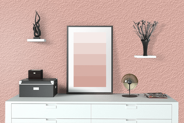 Pretty Photo frame on Peach Melba color drawing room interior textured wall
