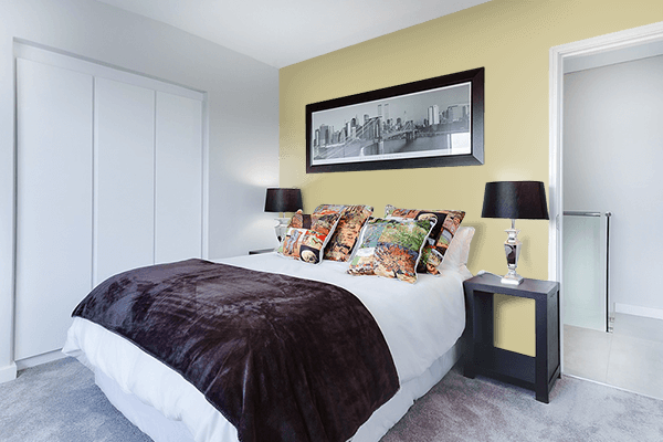 Pretty Photo frame on Comfort Khaki color Bedroom interior wall color