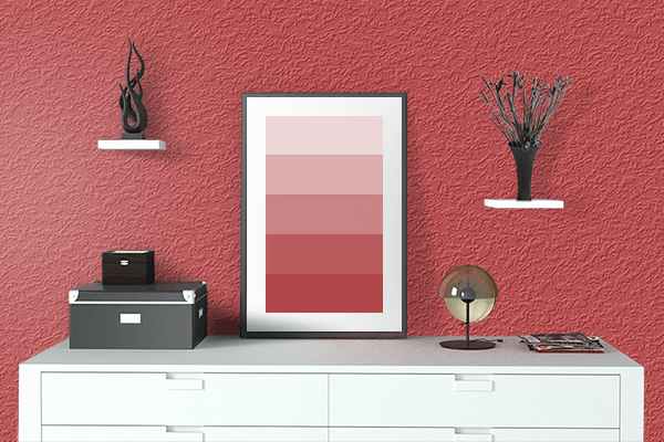 Pretty Photo frame on Red Lustre color drawing room interior textured wall