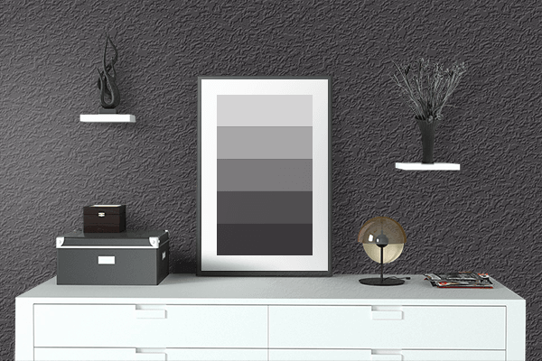 Pretty Photo frame on Black Onyx color drawing room interior textured wall