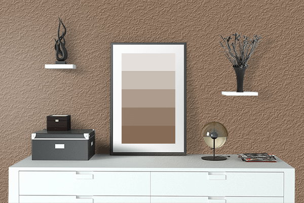 Pretty Photo frame on Forest Brown color drawing room interior textured wall