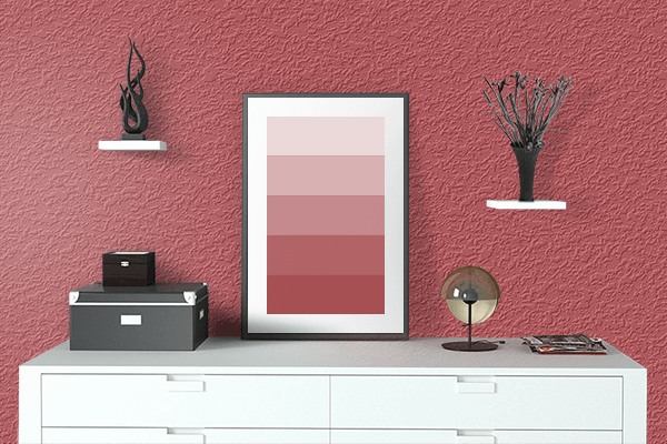 Pretty Photo frame on Girly Red color drawing room interior textured wall