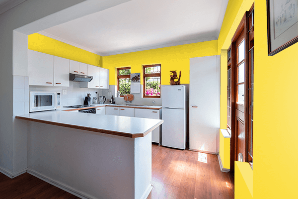 Pretty Photo frame on Coral Yellow color kitchen interior wall color
