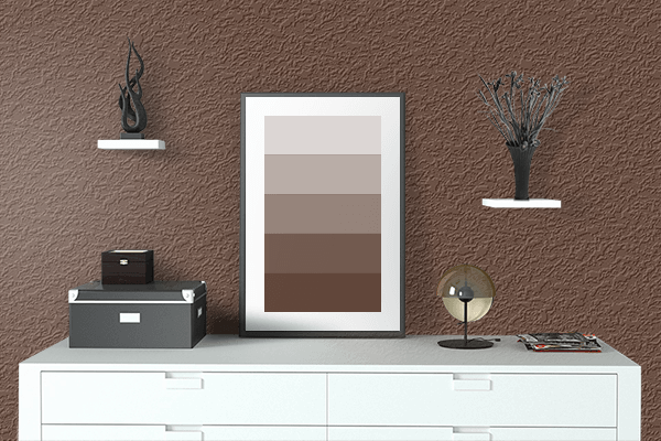 Pretty Photo frame on Tropical Wood Brown color drawing room interior textured wall