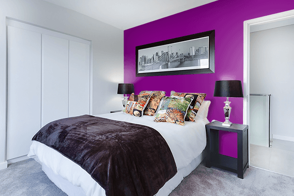 Pretty Photo frame on Purple color Bedroom interior wall color