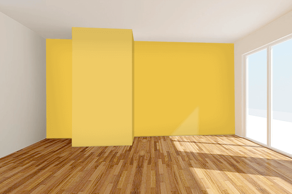 Pretty Photo frame on Banana Yellow color Living room wal color