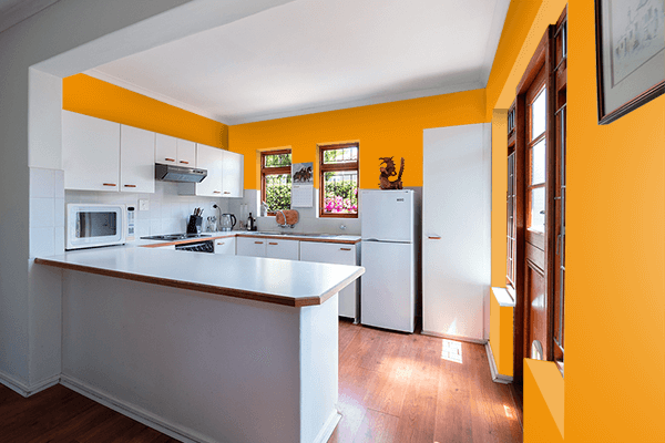 Pretty Photo frame on Saffron Gold color kitchen interior wall color