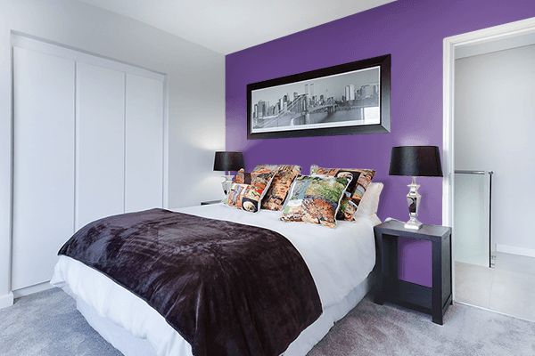 Pretty Photo frame on Mystic Purple color Bedroom interior wall color