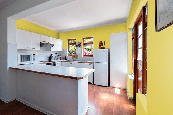 Pretty Photo frame on Special Yellow color kitchen interior wall color