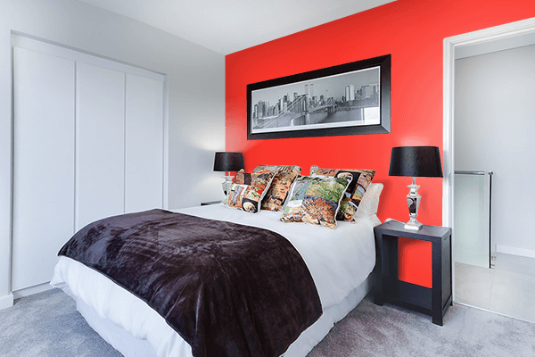 Pretty Photo frame on Brilliant Red color Bedroom interior wall color
