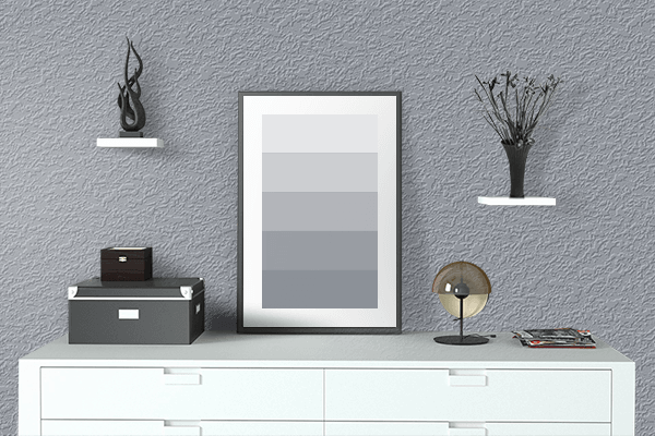 Pretty Photo frame on Silver Steel color drawing room interior textured wall