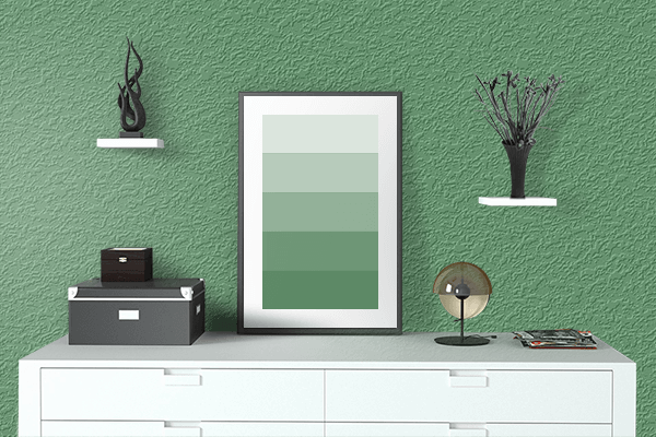 Pretty Photo frame on Special Green color drawing room interior textured wall