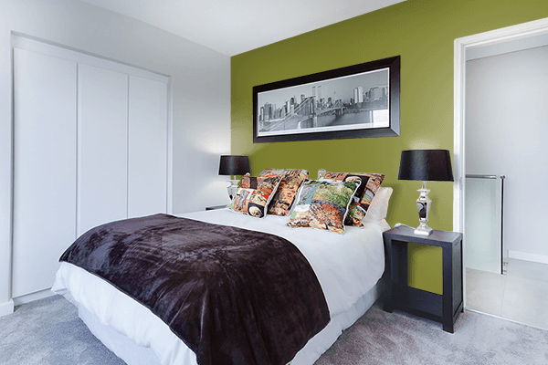 Pretty Photo frame on Golden Cypress (Pantone) color Bedroom interior wall color