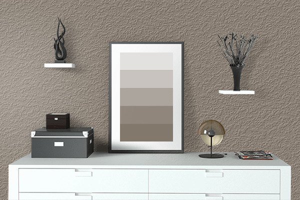 Pretty Photo frame on Dark Neutral Wood color drawing room interior textured wall
