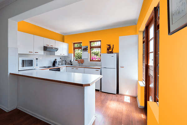 Pretty Photo frame on Blaze Orange color kitchen interior wall color
