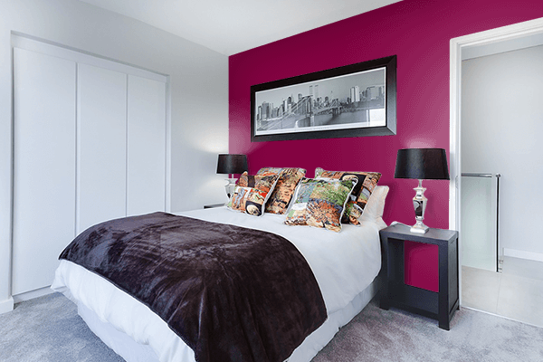 Pretty Photo frame on Magenta Lake color Bedroom interior wall color