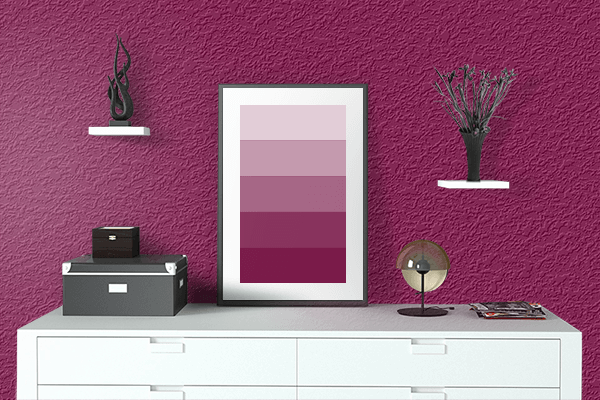 Pretty Photo frame on Magenta Lake color drawing room interior textured wall