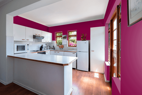 Pretty Photo frame on Magenta Lake color kitchen interior wall color
