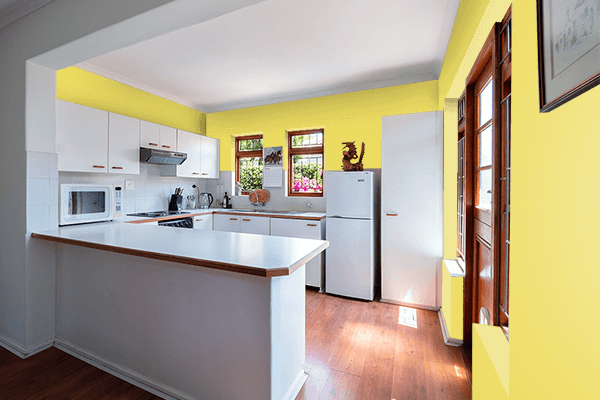 Pretty Photo frame on Light Mustard color kitchen interior wall color