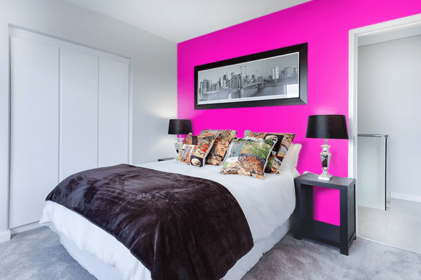 Pretty Photo frame on Shocking Pink color Bedroom interior wall color