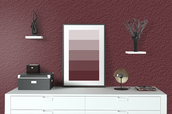 Pretty Photo frame on Wine Red color drawing room interior textured wall