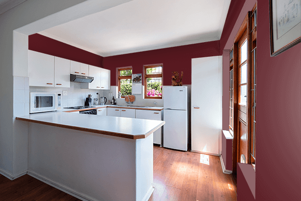 Pretty Photo frame on Wine Red color kitchen interior wall color