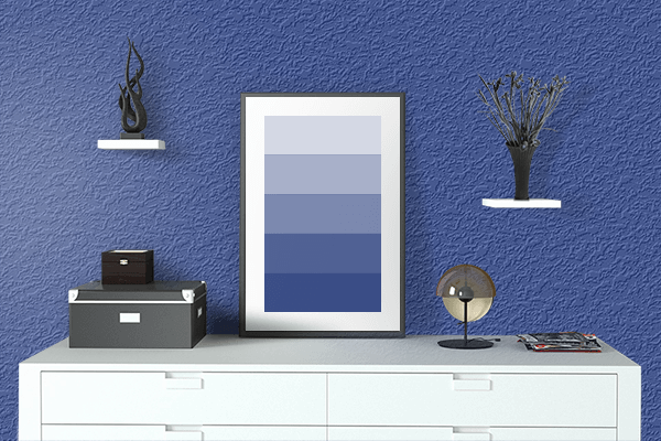 Pretty Photo frame on Marian Blue color drawing room interior textured wall