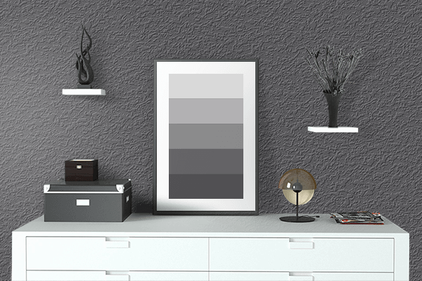 Pretty Photo frame on Gray Pinstripe color drawing room interior textured wall