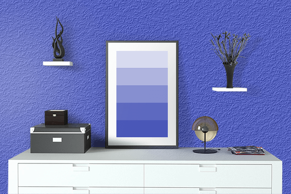 Pretty Photo frame on Blue Party color drawing room interior textured wall