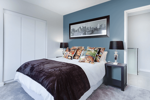 Pretty Photo frame on Titanium Blue color Bedroom interior wall color
