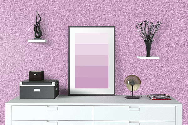 Pretty Photo frame on Sweet Blossom color drawing room interior textured wall