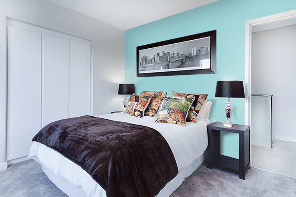 Pretty Photo frame on Matte Aqua color Bedroom interior wall color