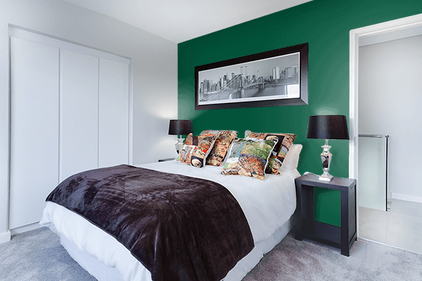 Pretty Photo frame on Trapper Green color Bedroom interior wall color
