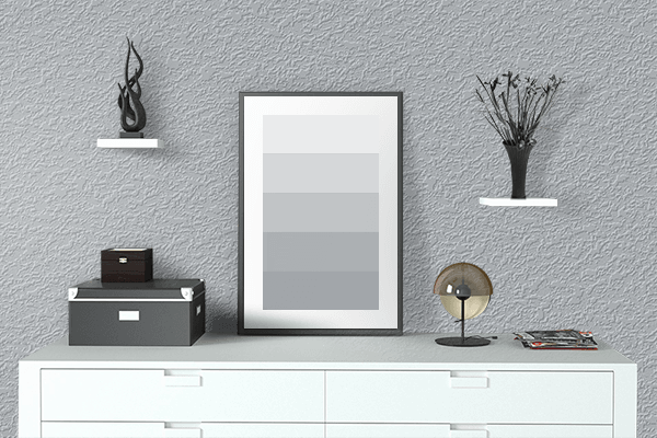 Pretty Photo frame on Cloud Gray color drawing room interior textured wall