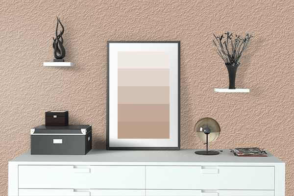 Pretty Photo frame on Cream Brown color drawing room interior textured wall