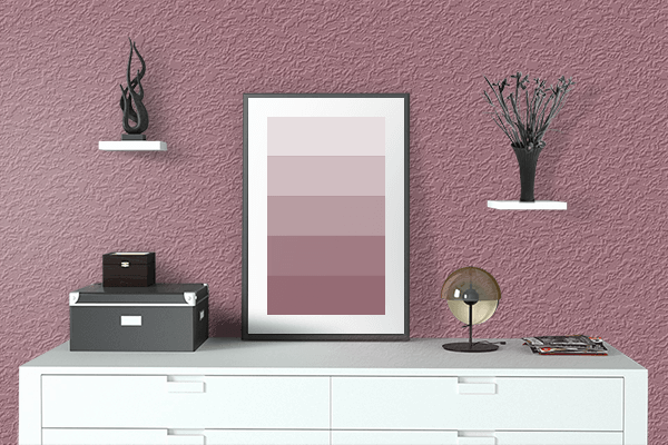 Pretty Photo frame on Mesa Rose color drawing room interior textured wall