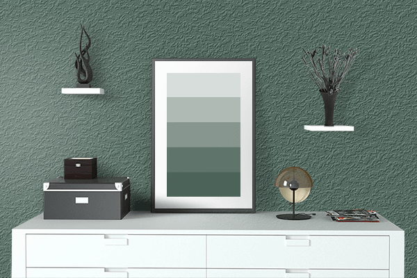 Pretty Photo frame on Palace Green color drawing room interior textured wall