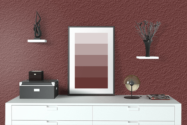 Pretty Photo frame on Mahogany Red color drawing room interior textured wall