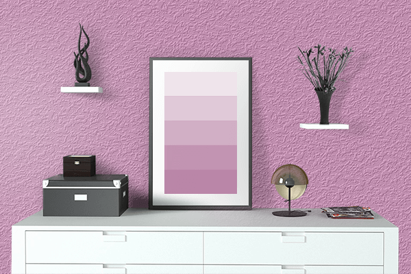 Pretty Photo frame on Firm Pink color drawing room interior textured wall