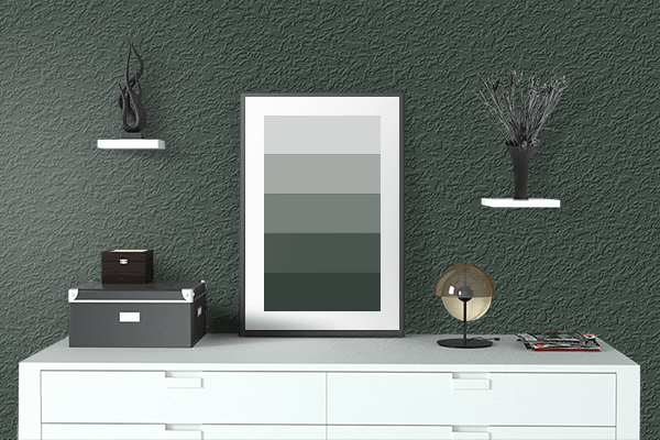 Pretty Photo frame on Mussel Green color drawing room interior textured wall
