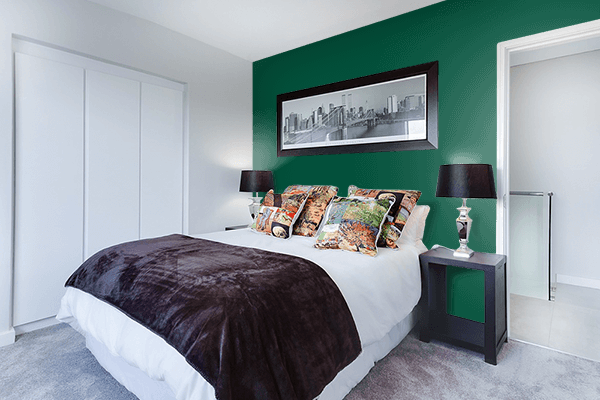 Pretty Photo frame on Chrysocolla Dark Green color Bedroom interior wall color