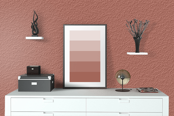 Pretty Photo frame on Red Rock color drawing room interior textured wall