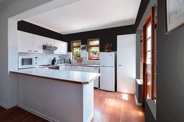 Pretty Photo frame on Classic Black color kitchen interior wall color