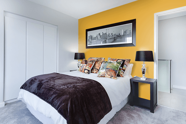 Pretty Photo frame on Yellow Leather color Bedroom interior wall color