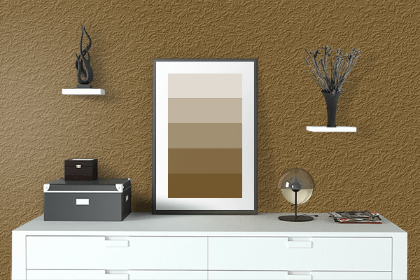 Pretty Photo frame on Lizard Brown color drawing room interior textured wall