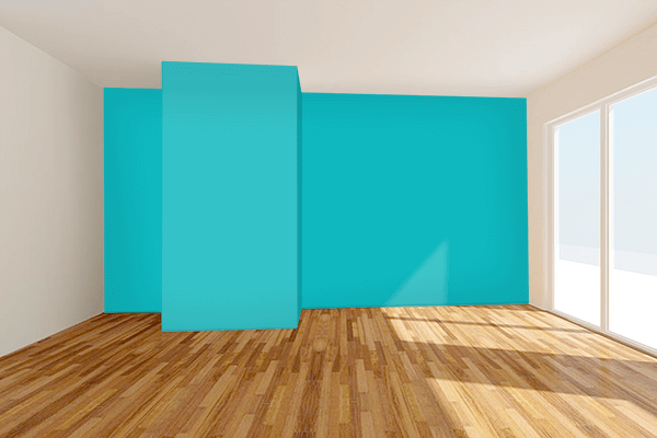 Pretty Photo frame on Matte Cyan color Living room wal color
