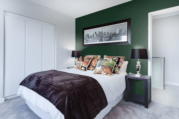 Pretty Photo frame on Pumpkin Green Black color Bedroom interior wall color