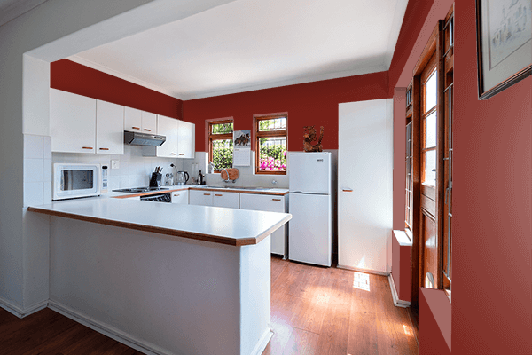 Pretty Photo frame on Matte Dark Red color kitchen interior wall color