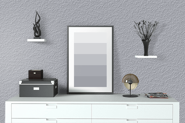 Pretty Photo frame on Frost Silver color drawing room interior textured wall