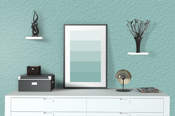 Pretty Photo frame on Teal Blue (RAL Design) color drawing room interior textured wall